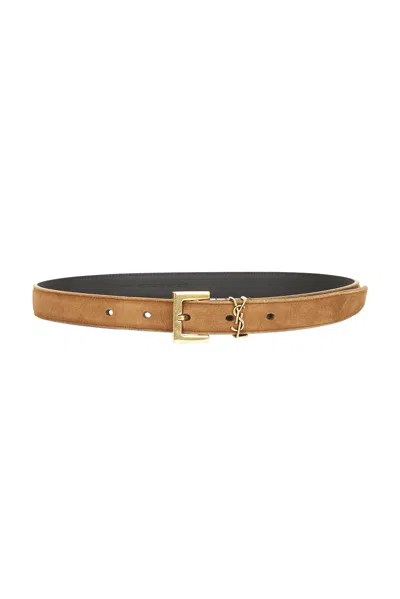 Saint Laurent Fine Ceinture Passant Cassandre Belt In Orange Caramel Cognac