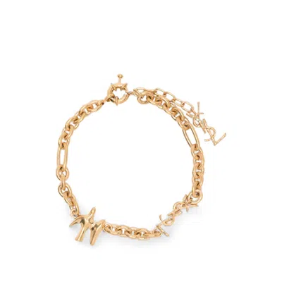 Saint Laurent Fine Chain Bracelet With Cassandra Link And Dove Charm In Pattern