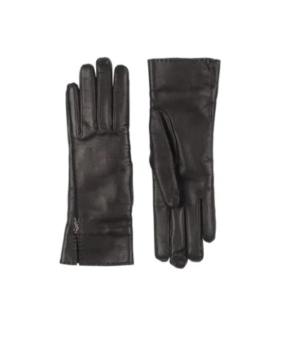 Saint Laurent Fine Matte Leather Gloves In Black
