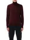 Saint Laurent Wool Turtleneck Sweater Long Sleeves In Burgundy