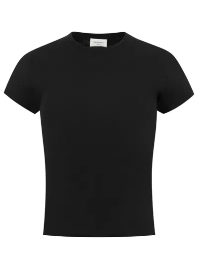Saint Laurent Fitted Crew Neck T-shirt With Embroidered Chest Logo In Black