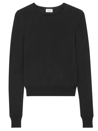 Saint Laurent Fitted Crewneck Sweater Made With Certified Wool In Black