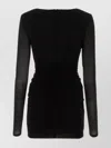 SAINT LAURENT FITTED MINI DRESS WITH V-NECK AND RUCHED SHEER SLEEVES