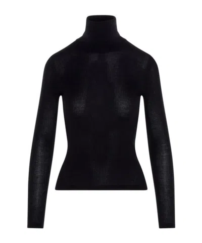 Saint Laurent Fitted Rollneck Jumper In Black