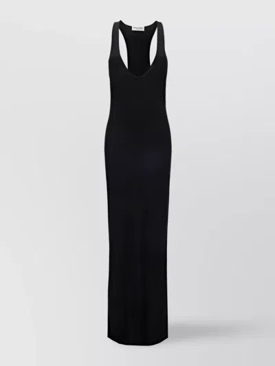 Saint Laurent Fitted Slim Long Dress With Olympic Neckline In Multi