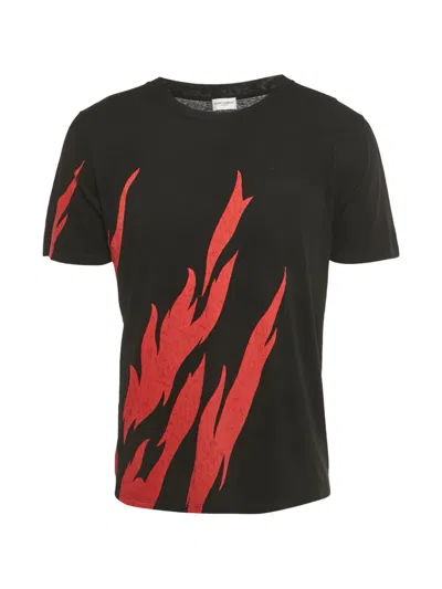 Pre-owned Saint Laurent Flame-print Cotton T-shirt In Black