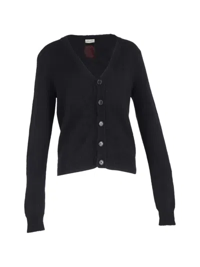 Pre-owned Saint Laurent Flamingo-motif Buttoned Cardigan In Black