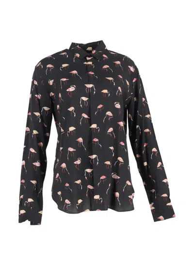 Pre-owned Saint Laurent Flamingo-print Shirt In Black