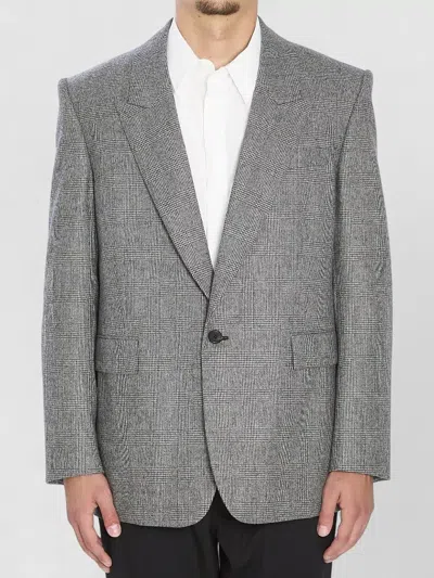Saint Laurent Flannel Jacket Prince Of Wales Pattern In Gray