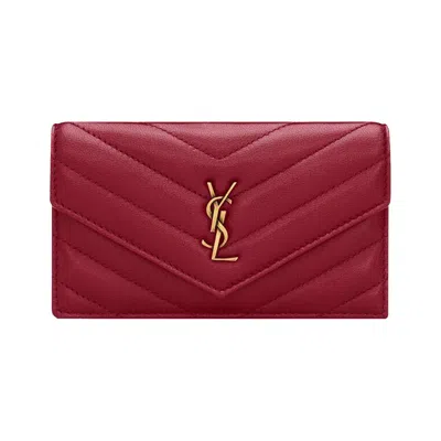Pre-owned Saint Laurent Flap Card Case 'carmine Red' | Women's Size Onesize