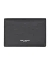 Saint Laurent Business Card Holder With Flap In Grain De Poudre Embossed Leather Wallets Black In Gray