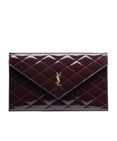Saint Laurent Flap Clutch In Brown