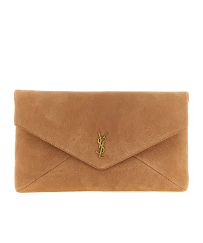 Saint Laurent Flap Clutch In Brown