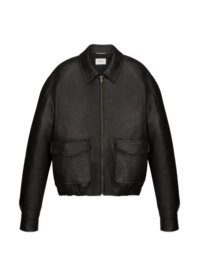 Saint Laurent Zip-up Short Jacket In Black