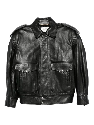 Saint Laurent Flap-pocket Leather Jacket In Black