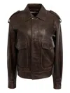 Saint Laurent Flap-pockets Leather Jacket In Brown