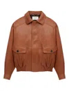 Saint Laurent Flap-pockets Leather Jacket In Brown