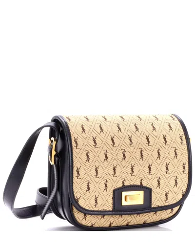 Saint Laurent Flap Satchel Monogram All Over Canvas And Leather Small (authentic Pre-loved) In Neutral