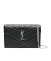 Saint Laurent Chevron Chain Clutch Bag In Black
