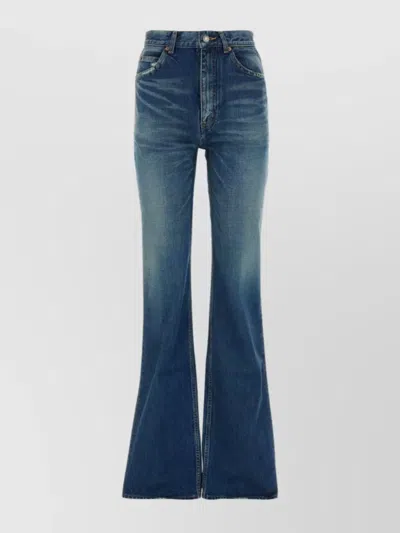 Saint Laurent Flared Denim Jeans With Faded Wash In Blue