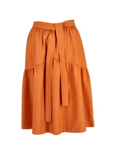Pre-owned Saint Laurent Flared Midi Skirt In Orange
