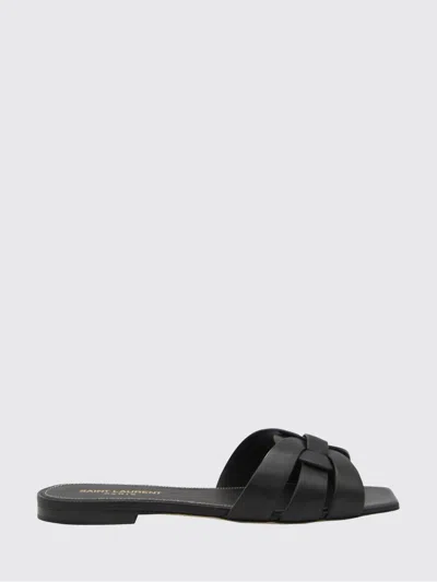 Saint Laurent Tribute Nu Pieds Embossed Croc Flat Sandals In Black