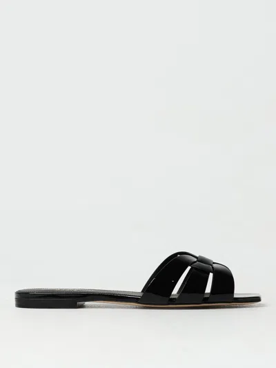 Saint Laurent Tribute Nu Pieds Embossed Croc Flat Sandals In Black