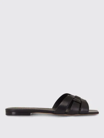 Saint Laurent Tribute Nu Pieds Embossed Croc Flat Sandals In Black