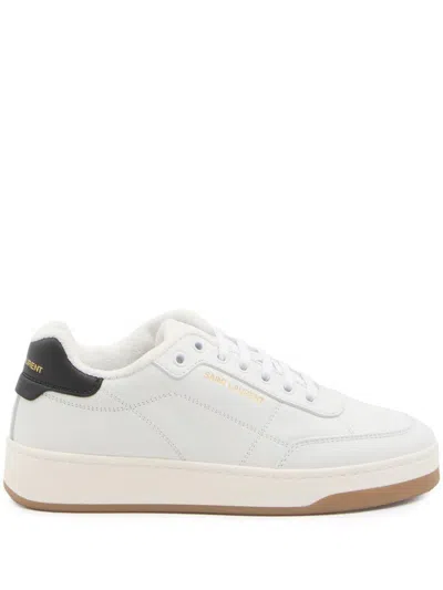 Saint Laurent Flat Shoes In Blanc Optique/nero