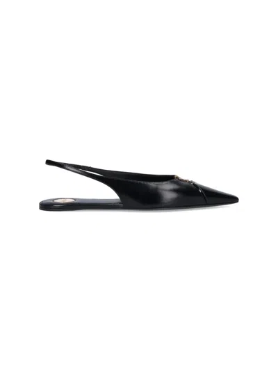 Saint Laurent Babylone Leather Ysl Slingback Ballerina Flats In Black