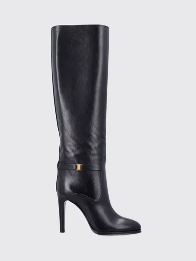 Saint Laurent Diane 100 Grained Leather Knee-high Boots In Black