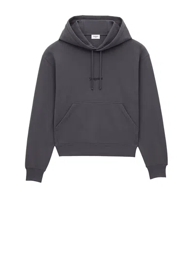 Saint Laurent Fleece Hoodie Made With Certified Cotton, Featuring A Kangaroo Pocket And Tonal Embroidery On The Ch In Metallic
