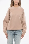 Saint Laurent Fleeced-cotton Crew-neck Sweatshirt With Ton On Ton Logo In Neutral