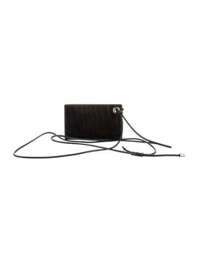 Pre-owned Saint Laurent Flip Card Case Embossed Leather Wristlet In Black
