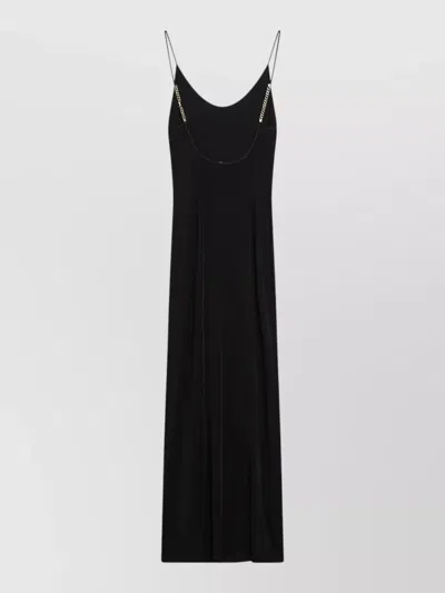 Saint Laurent Floor Length Dress Relaxed Fit Spaghetti Straps In Black
