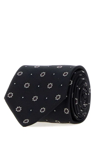 Saint Laurent Floral Bicolor Silk Tie For Men In Black