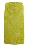 Saint Laurent Floral Brocade Midi Skirt In Green