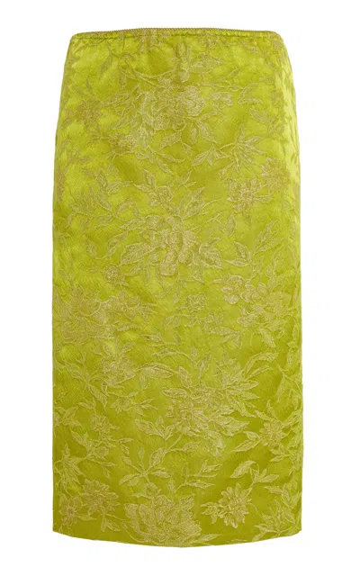 Saint Laurent Floral Brocade Midi Skirt In Green