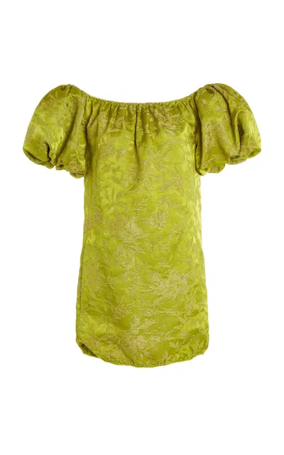 Saint Laurent Floral Brocade Mini Dress In Green