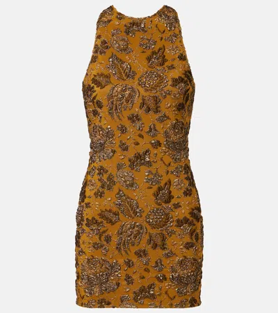 Saint Laurent Floral Brocade Minidress In Brown