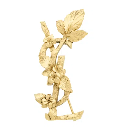 Saint Laurent Floral Cassandre Brooch In Yellow