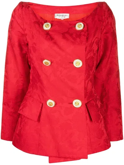 Pre-owned Saint Laurent Floral Jacquard Double-breasted Jacket In Red