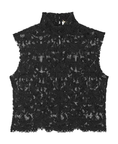 Saint Laurent Floral Lace-detail Blouse In Black