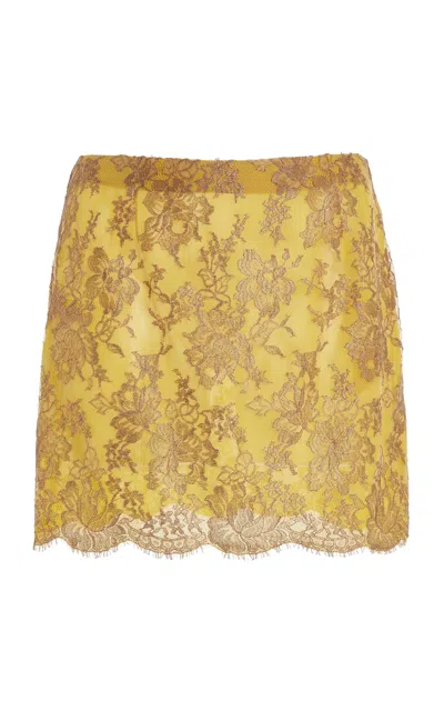 Saint Laurent Floral Lace Mini Skirt In Gold