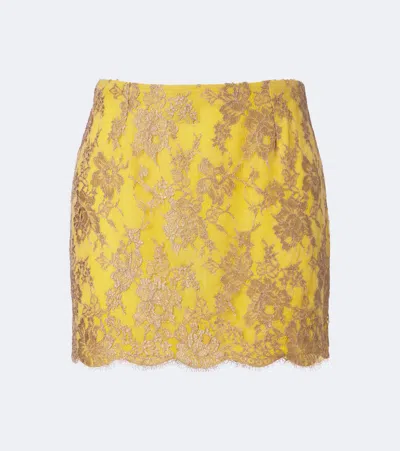 Saint Laurent Floral Lace Miniskirt In Yellow