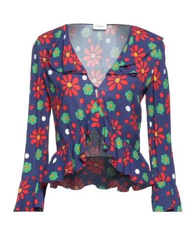 Saint Laurent Floral Pattern Blouse In Blue