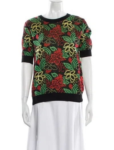 Pre-owned Saint Laurent Floral Print Bateau Neckline Sweater In Green