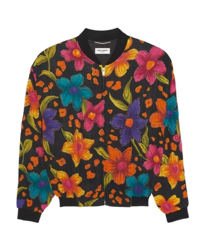 SAINT LAURENT TEDDY JACKET IN FLORAL CREPE