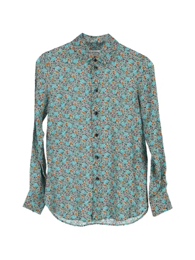 Pre-owned Saint Laurent Floral-print Button-up Shirt In Blue