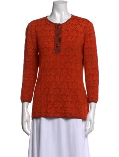 Pre-owned Saint Laurent Floral Print Crew Neck Sweater In Orange